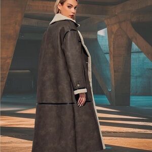 Sugar Dark Brown Teddy Jacket with Cream Accents